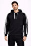 Men's Striped Hooded Sweatshirt Oversized 3 Thread Cotton - Black - 3
