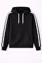 Men's Striped Hooded Sweatshirt Oversized 3 Thread Cotton - Black - 2
