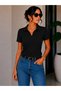 Polo Neck Slim Fit Solid Color Stretch Fabric Cotton Stretchy Short Sleeve T-Shirt/Top Women's Clothing