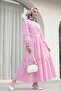 Lace Detailed Tie-Up Sleeve Elastic Waist Skirt Set - Pink - 3