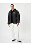 Puffer Jacket Stand Collar Slogan Printed Zippered Pocket Detail - 2
