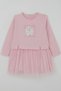 Girls' Long Sleeve Dress with Floral Print and Tulle, 2-6 Years, Pink - 4