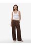 Pile Detailed High Waist Wide Leg Linen Palazzo Trousers with Pockets