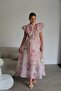 Ruffled Sleeves, Button Detail, Belted Maxi Long Premium Dress - 2