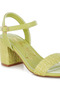 Women Raffia Pin Buckle Block Heels in Green - 4