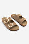 Women's Genuine Leather Daily Slippers Double Banded Slippers Eva Sole Poly Camel - 5