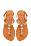 Women's Tan Ankle Buckle Flip-Flop Sandals with Stones 26Sfe452214 - 5