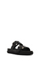 Women's Black Double Buckle Leather Slippers 26Sfd203118 - 7