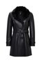 Valeria Women's Black Collar Fur Belt Detailed Leather Coat 25Wge56181M