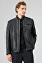 Tony Men's Black Judge Collar Short Leather Coat 25Wge65781M - 3