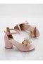 Girls' Pink Color Stone-Embellished Bow Decorated Comfortable Square-Heeled Stylish Dress Shoes - 3