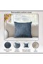 Engraved Damask Down Alt Filled Leather Cushion 50x50cm - Blue - 6