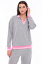 Women's Cotton V-Neck Stripe Detailed Tracksuit Set Gray Melange -8537 - 5