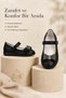 Girl's Bow Detailed Black Ballerina Shoes Size 32 with Ankle Strap Special Occasion Casual Shoes