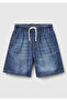 Boy's Dark Denim Back Pocket Logo Detail Drawstring Denim Bermuda Shorts