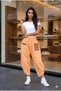 Orange Color Linen Shalwar - Bohemian Style-Rubber Waist Trousers-Yoga - 2