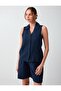 Navy Blue 100% Linen Sleeveless Slim Fit Shirt - 4