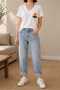 New Season Women's Modal Cotton V-Neck Embroidered Tassel Detailed Pocket Stylish Basic Short Sleeve T-Shirt - 7