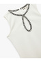 Cotton Slim Fit Color Contrast Window Detail Crochet Detail Sleeveless T-Shirt - 5