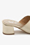 Gold Color Genuine Leather Thick Heeled Women's Slippers - 6