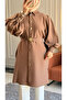 6423 - Comfortable Zippered Buttoned Viva Balloon Sleeve Long Tunic with Waist Belt Detail - 3