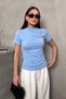 Women's Short-Sleeved T-Shirt with Gold Buckle Detail, Gathered Half Turtleneck, Sandy Lycra Stylish Blouse
