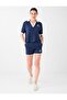 Navy Blue Embroidered Detailed Mini Shorts with Elastic Waist