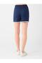Navy Blue Embroidered Detailed Mini Shorts with Elastic Waist - 5
