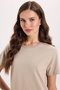 Women's Relax Fit Comfortable Cut Short Sleeve Crew Neck Beige T-Shirt - 4