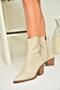 T356654109 Beige Pointed Toe Thick Heeled Women's Boots - 4
