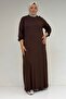 22008 Plus Size Combed Cotton Dress with Elastic Sleeves-Brown