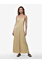 Comfortable Fit V-Neck Back Detail Sleeveless Long Flared Satin Dress - 2