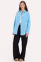 Women's Oversize Wide Cut 100% Cotton Muslin Fabric Long Sleeve Textured Blue Shirt with Pockets - 2