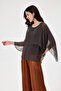 Brown Italian Poncho Sleeve Lined Short Silk Blouse 38 - 42 Size - 3