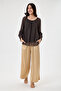 Women's Brown Italian Elastic Madonna Collar Ruffle Spanish Sleeve Lined Silk Blouse 38 - 44 Size - 5