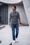 Men's Polo Neck Knitwear Gray Sweater Patterned Steel Knit Classic Fit - 5002F - 3