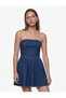 Cotton Strapless Sweetheart Neck Sleeveless Corset Detailed Mini Denim Dress - 2