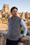 Men's Half Turtleneck with Pocketed Zippers Gray Vest Classic Fit - 5200J - 5