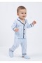 Blue Striped Boys' Pajama Set with Slippers and Front Buttons (Slippers Included) - 2