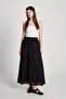 Women's Black Voile Fabric Crinkle Long Lined Skirt 29062