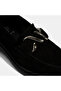 Women's Black Metal Buckle Detailed Suede Loafer - 5