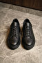 Men's Black 100% Leather Flexible Sole Lace-Up Casual Shoes Sneaker