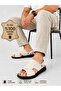 Cooka Shoes Men's Black Genuine Leather Sandals Slippers – 100% Leather Inside and Out, Comfortable and Stylish for Daily Use