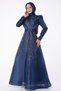 Straight Neckline Women's Navy Blue Stoned Princess Evening Dress - 26250 - 2