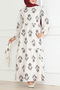 Patterned Sleeve Gathered Dress Ecru - 26623 - 3