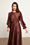 Liza Belted Satin Dress - Brown - 3