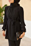 Pleated Sleeves Trousers Tunic Set - Black - 5