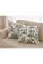 Green Duck Fabric French Peasants Patterned Decorative Throw Pillow Cover with Tassels - Dowry Set of 2