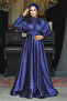Beaded Navy Blue Hijab Evening Dress 22451L