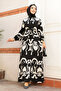 Black Patterned Hijab Dress - 23433s - 2